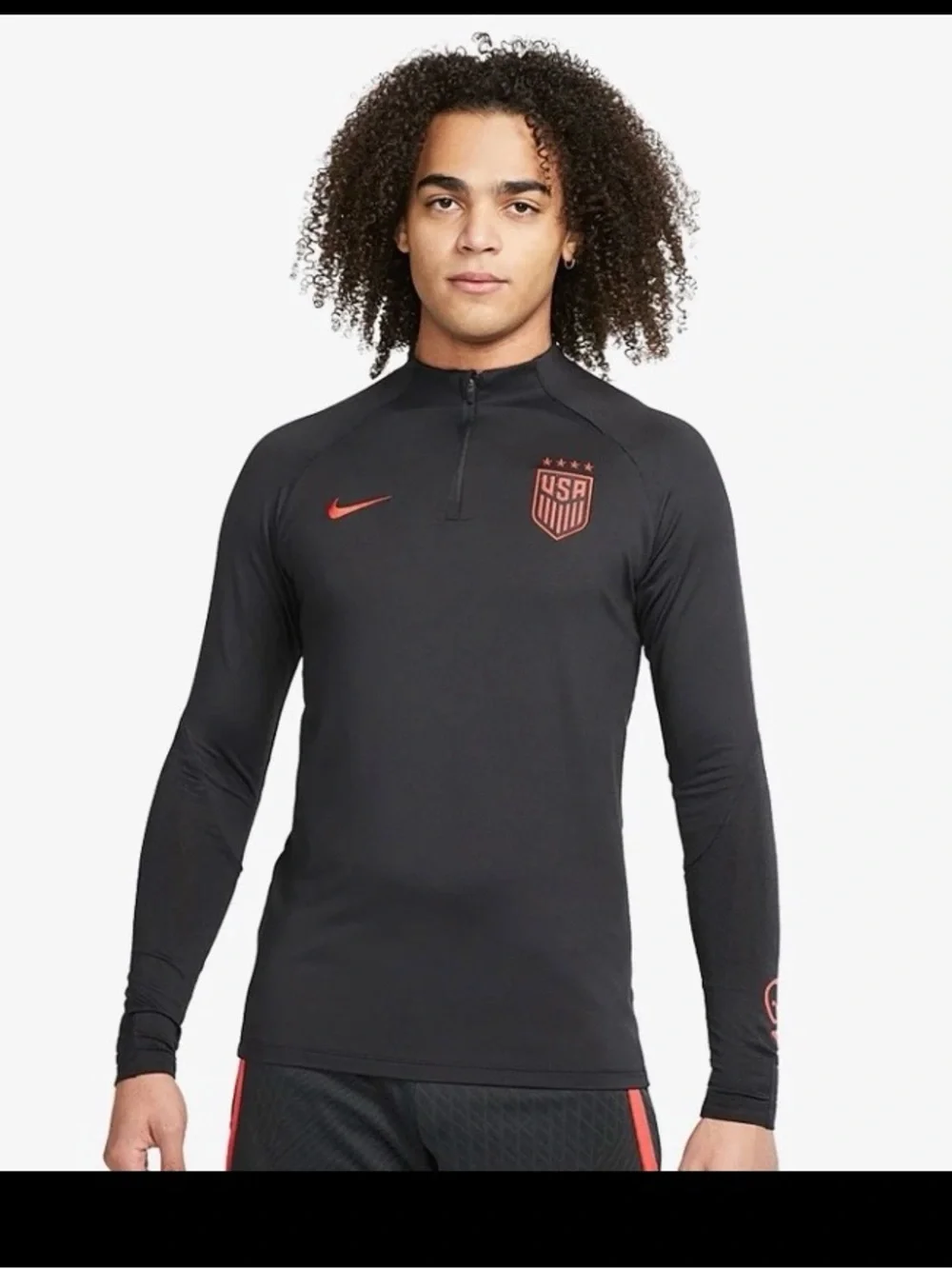 Men's Nike Black USWNT Strike Drill Performance Quarter-Zip Long Sleeve Top new